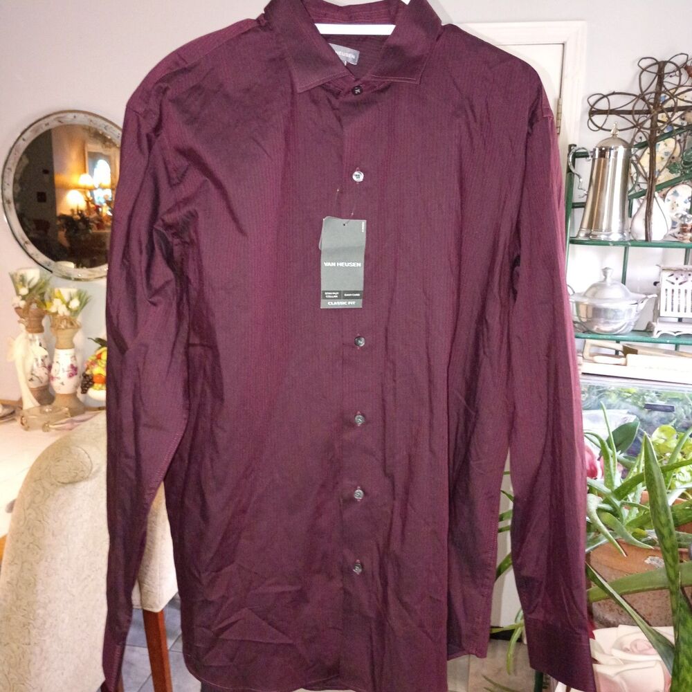 Van Heusen New With Tags Flex Shirt  XL Corazon w/Blue Stripe Sateen Classic